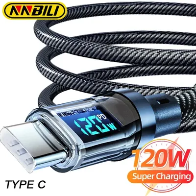 NNBILI 100W USB C 120W USB A 충전 케이블(LED 디스플레이 화면 포함), USB C=C-C, USB A=A-C, Xiaomi iPhone Samsung용 아님